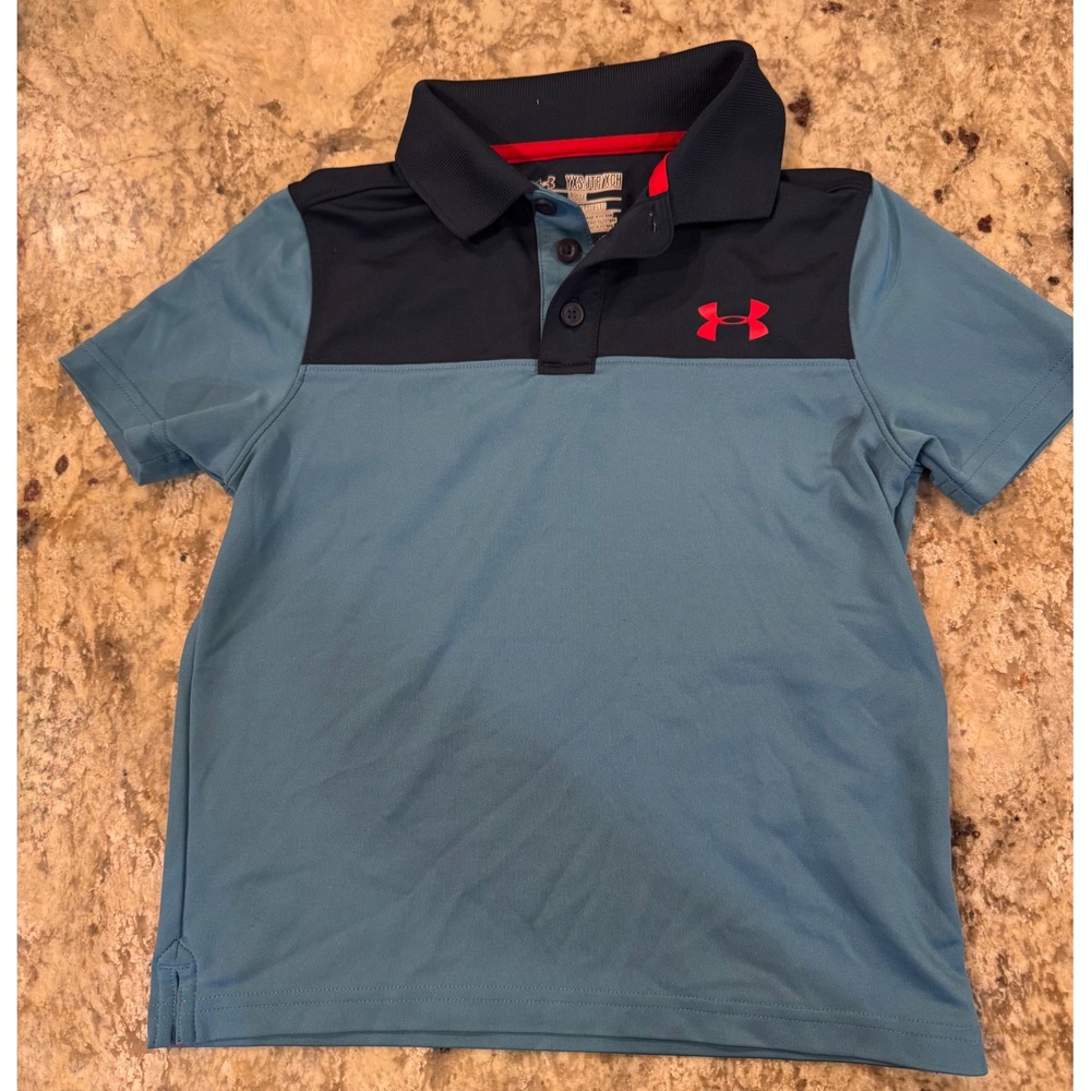 Under Armour Kids HeatGear Blue Colorblock Polo Shirt Size YXS Loose‎ Fit